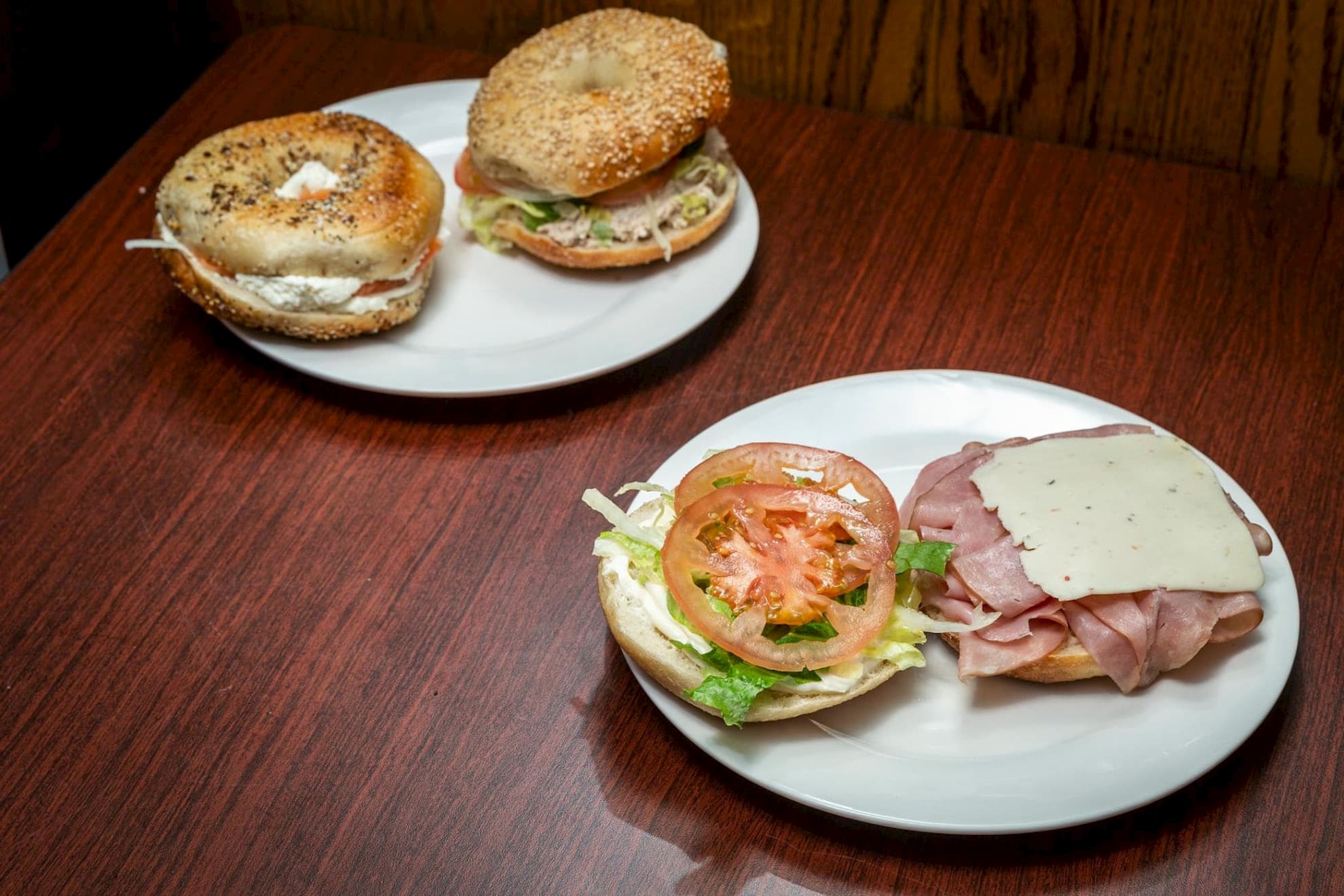 Bagels with meat and veggies